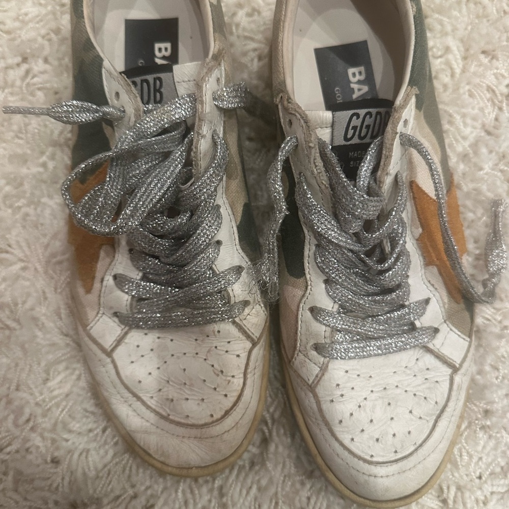 Golden Goose Women's White, Gray, and Orange Sneakers